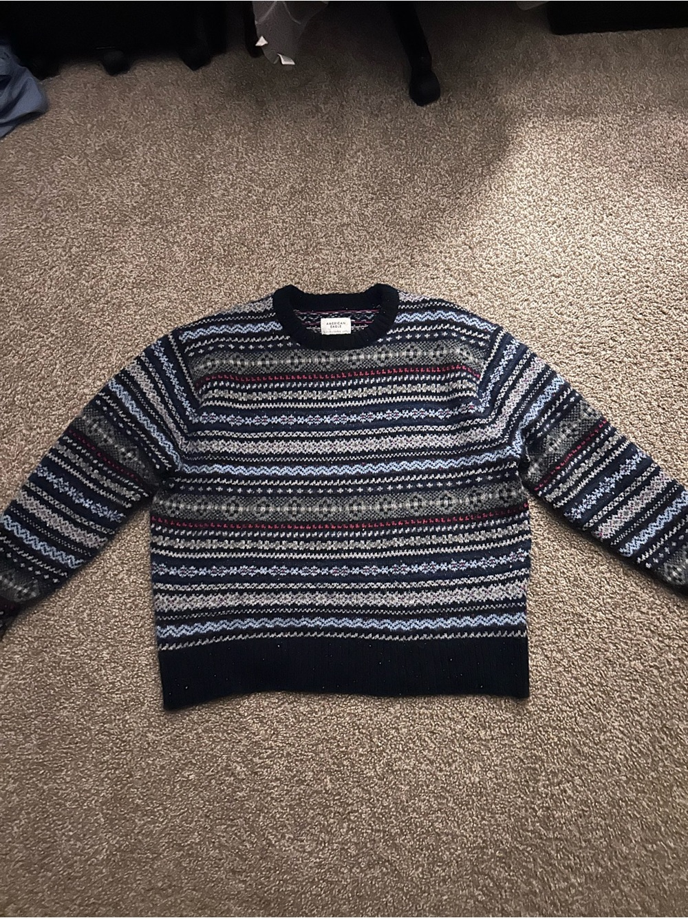 Men's Multicolor Fair Isle Crewneck Sweater - Navy Accent